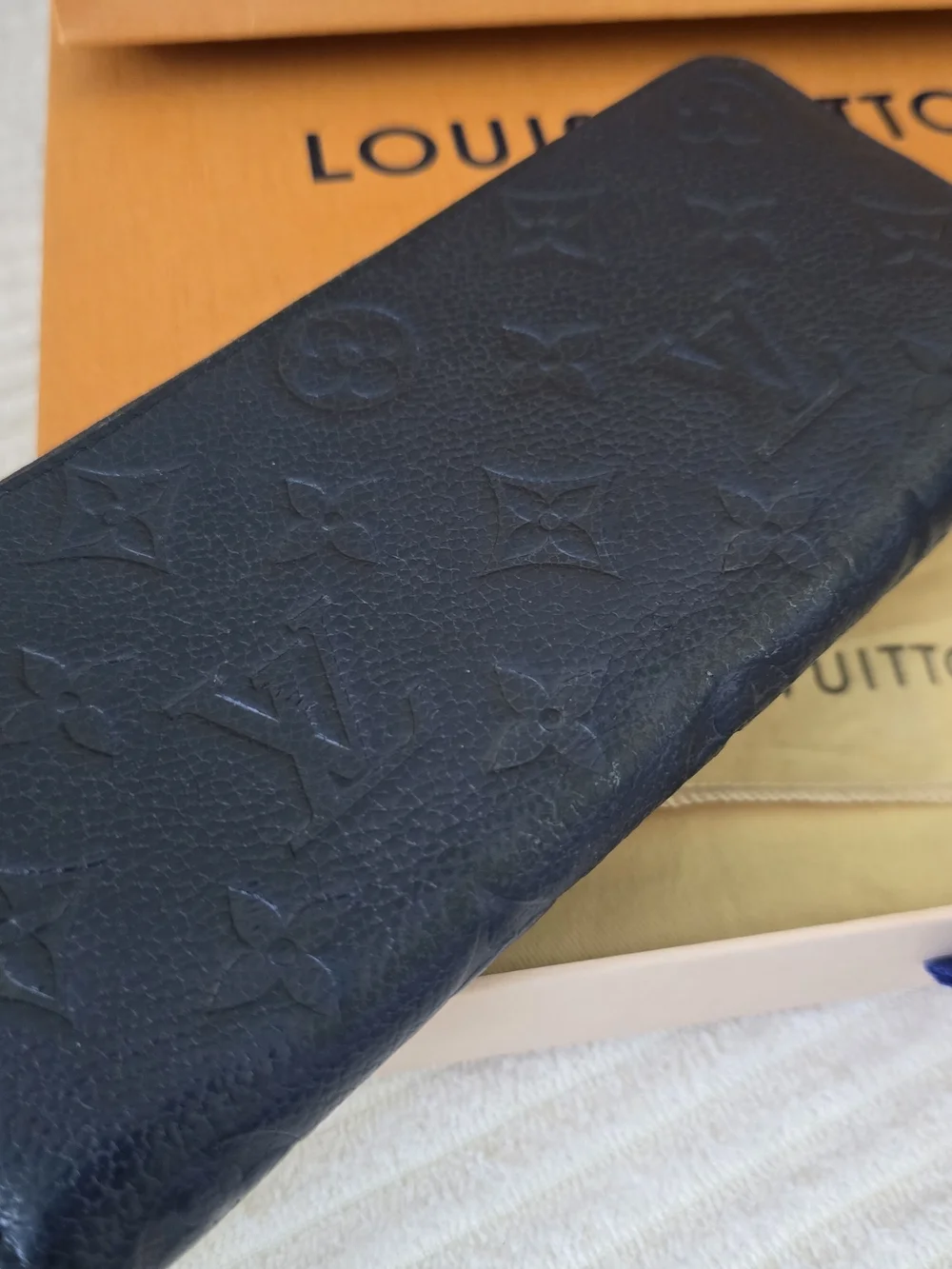 Louis Vuitton Zippy Wallet Empreinte Marine Rouge Navy Red Box, Dust Bag, Bag